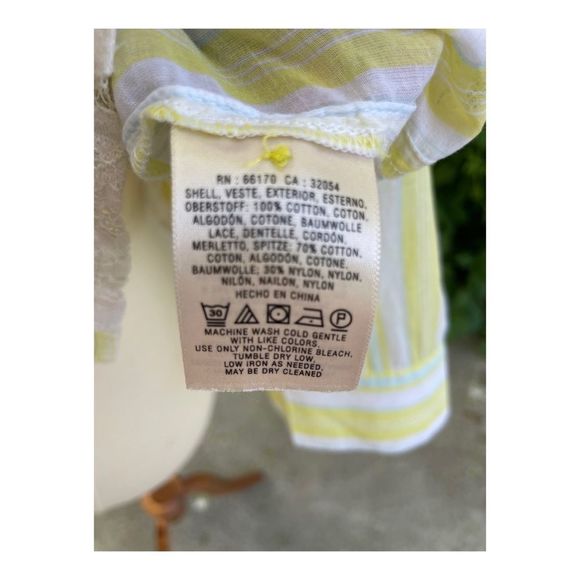 Esme & Esyllte Anthro Blouse Shirt Cotton Lace Stripes Sz 8 Yellow White - Picture 7 of 9